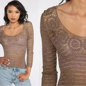 BCBGMAXAZRIA Vintage Y2K  Crochet Knit Bell Sleeve Sweater
